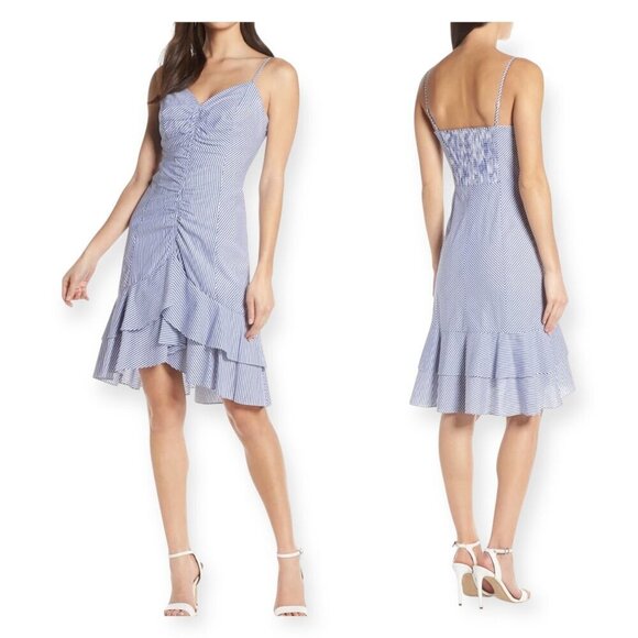 Chelsea28 Stripe Ruched Cotton Dress, size 2, Blue, White Stripe, New with tag - Picture 1 of 15